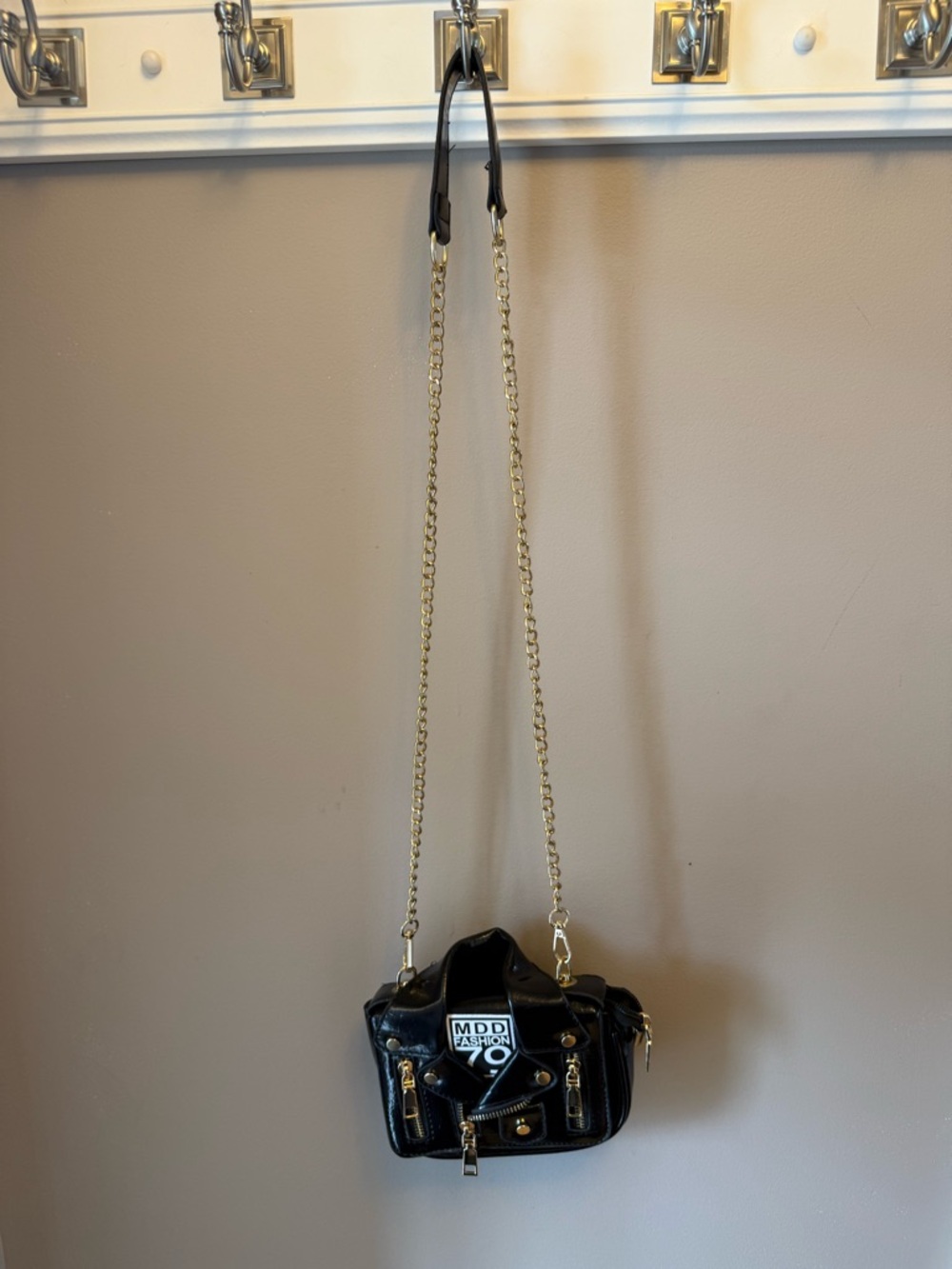 Black Mini Crossbody Bag with Gold Chain